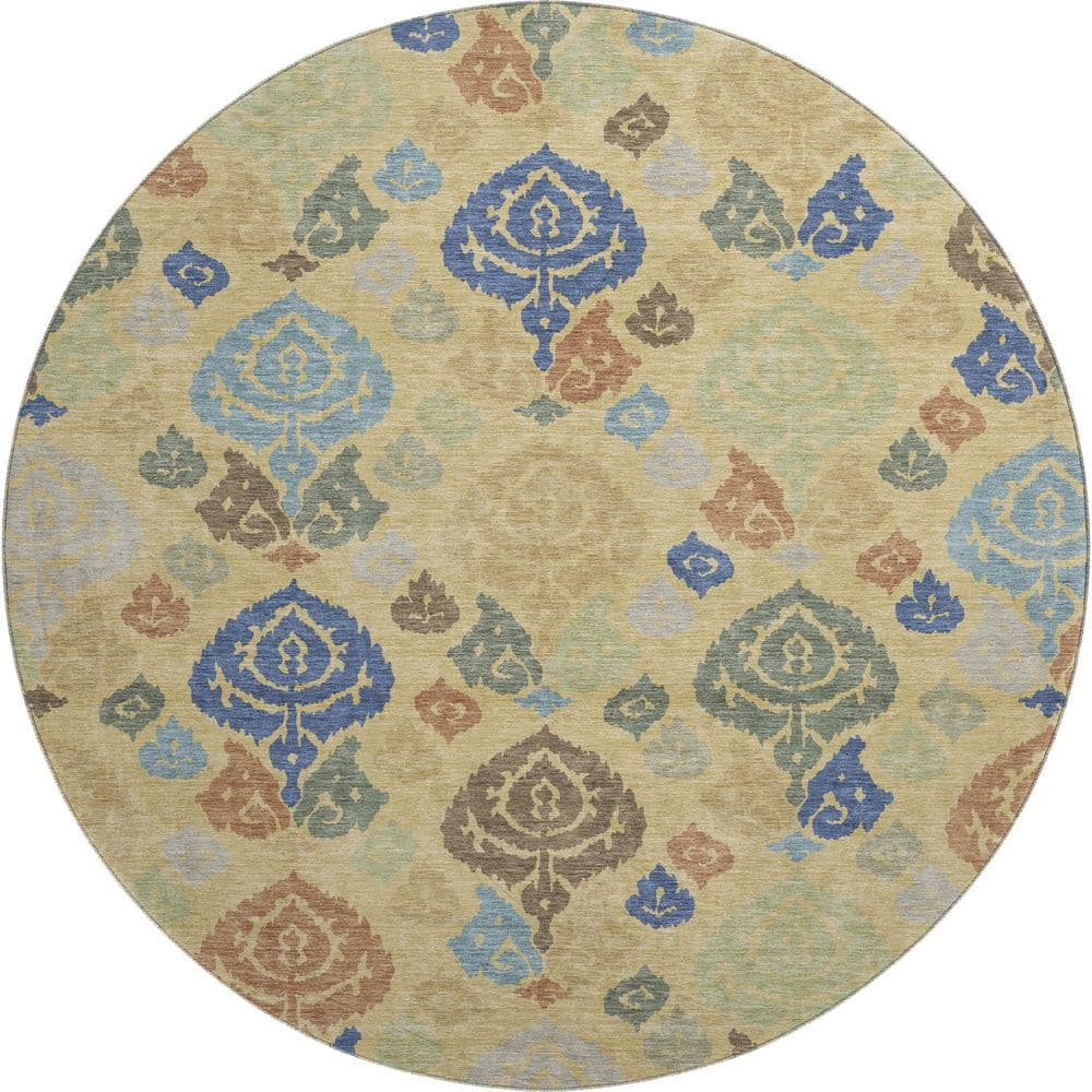 Mayfield Premium Machine Washable Abstract AMF2460 Gold 8 ft. x 8 ft. Round Rug price history on PriceWatchPro