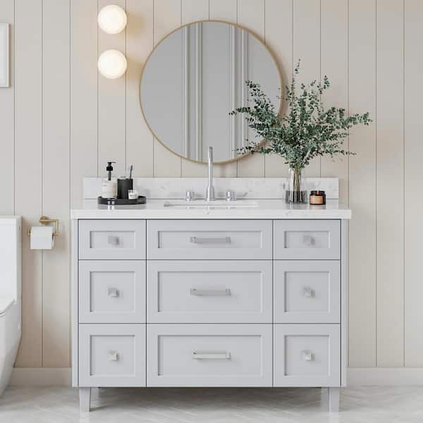 ARIEL Monroe 48 in. W x 22 in. D x 36 in. H Single Rectangle Sink Bath Vanity in Grey with Carrara White Quartz Top