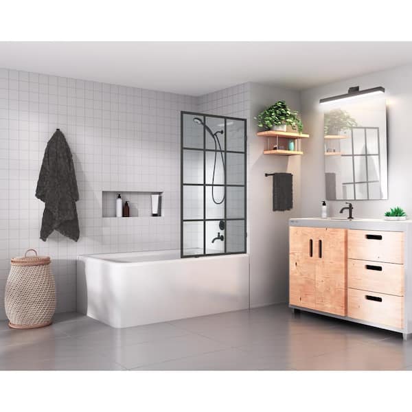 Glass Warehouse 34 In W X 5825 In H Fixed Frameless Tub Door French Monture Noir Single Bath