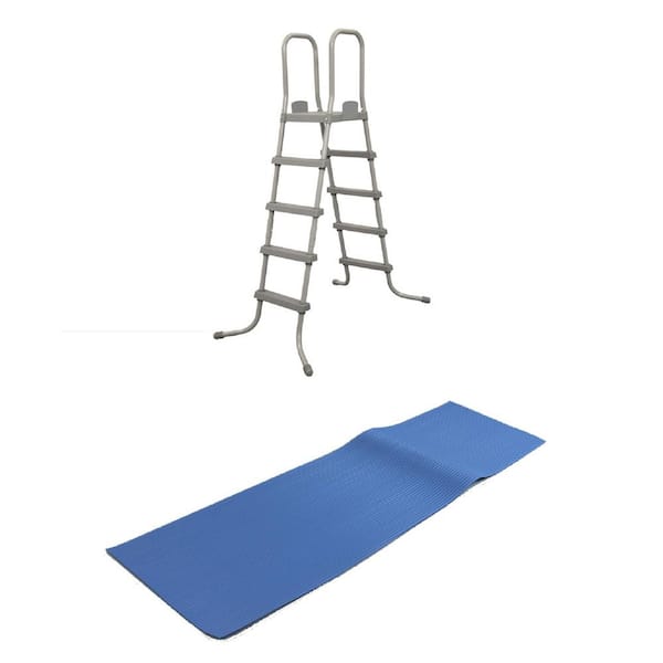 Bestway 52 in SteelPool Ladder w/ No-Slip 9x36-in. Vinyl Pool Ladder Mat