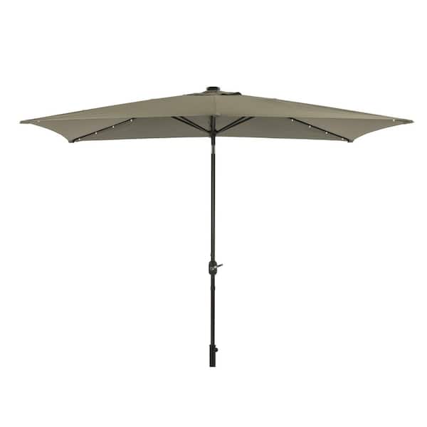 Unbranded 10 ft. x 6.5 ft. Grey Outdoor Aluminum Patio Umbrella Market Umbrella with Crank and LED Light