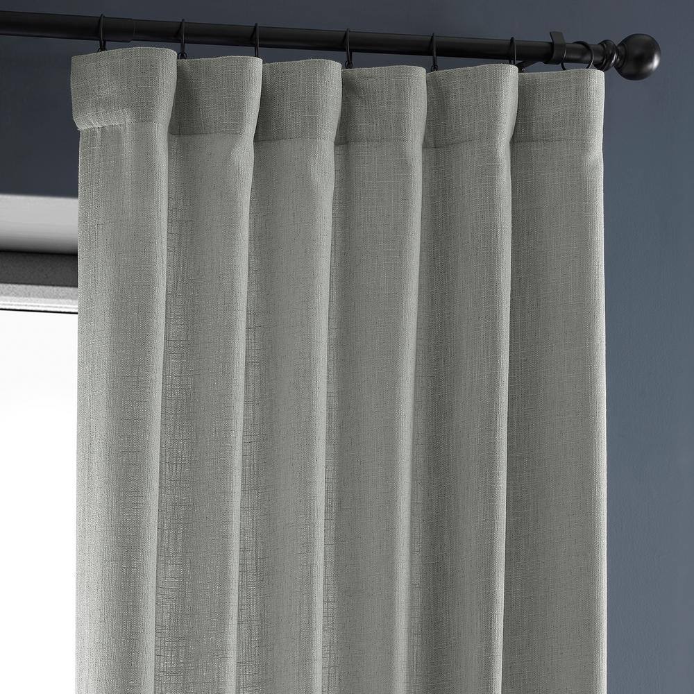 Ash Grey Light-Filtering Faux Linen Rod Pocket Curtain Panel