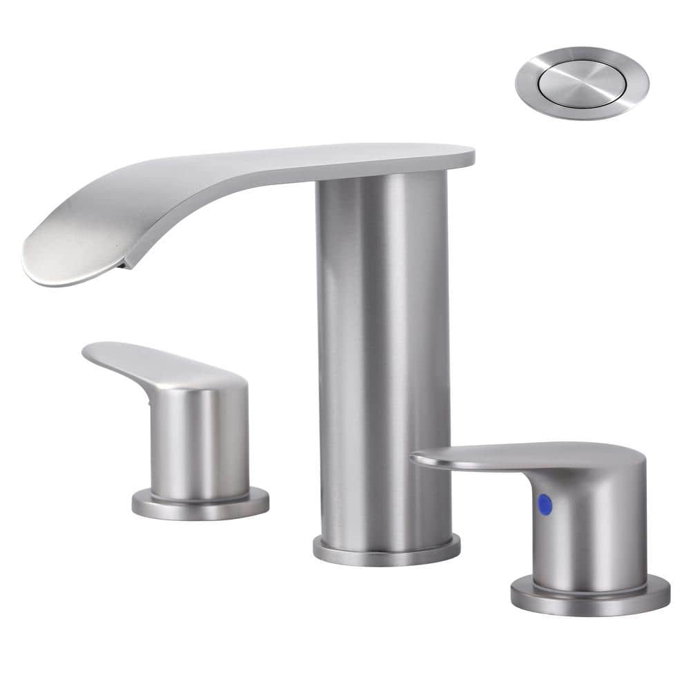 Waterfall 8 in. Widespread Double Handle Bathroom Faucet with Pop-up Drain in Brushed Nickel price history on PriceWatchPro