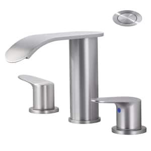 Waterfall 8 in. Widespread Double Handle Bathroom Faucet with Pop-up Drain in Brushed Nickel