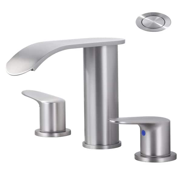 ARCORA Waterfall 8 in. Widespread Double Handle Bathroom Faucet with Pop-up Drain in Brushed Nickel