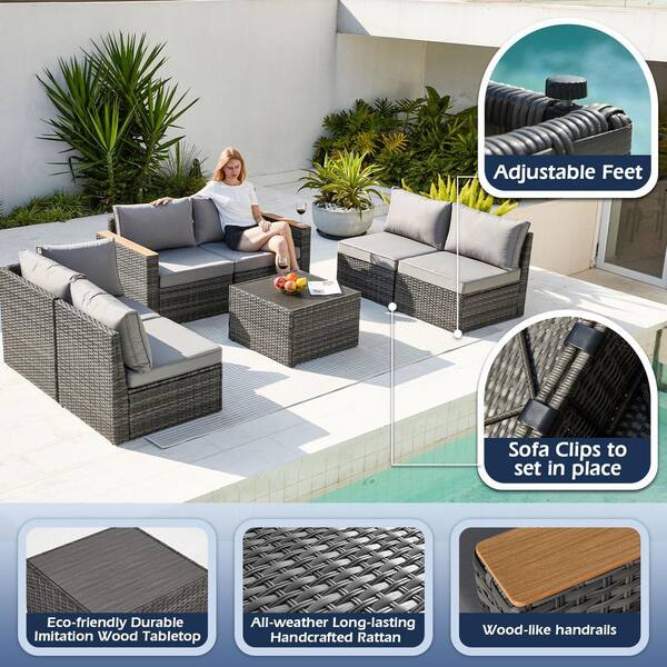 Zeus & Ruta 7-Piece Wicker Outdoor Sectional Set Conversation Sets