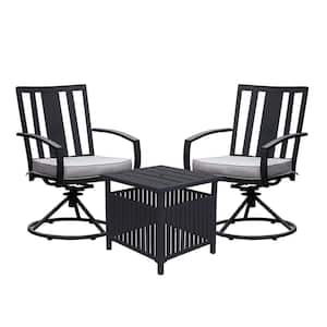 3-Piece Outdoor Metal Patio Conversation Set with Gray Cushions