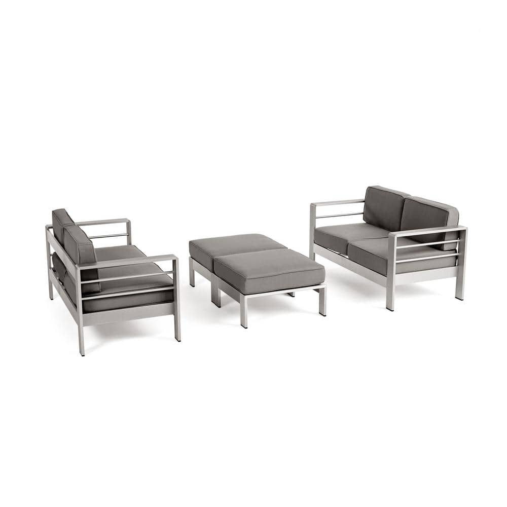 Cape Coral Silver 4-Piece Metal Outdoor Patio Conversation Seating Set with Khaki Cushions price history on PriceWatchPro