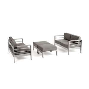 Cape Coral Silver 4-Piece Metal Outdoor Patio Conversation Seating Set with Khaki Cushions