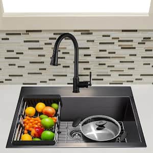 All-in-One Matte Black Finished Stainless Steel 25 in. x 22 in. Drop-In Single Bowl Kitchen Sink with Pull-Down Faucet