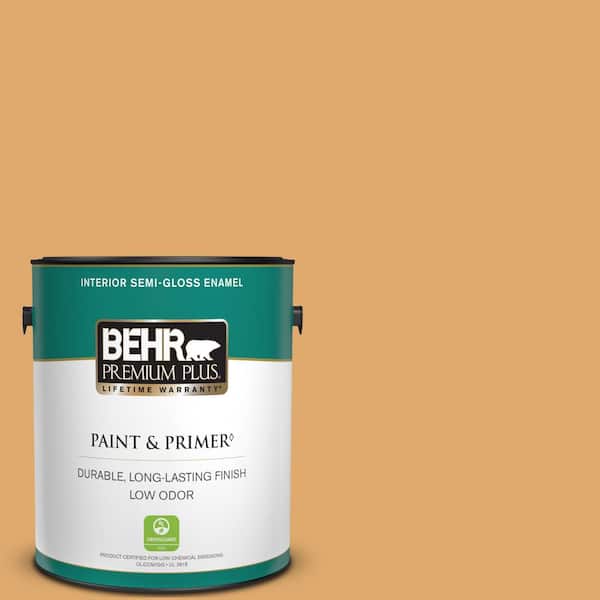 BEHR PREMIUM PLUS 1 gal. Home Decorators Collection #HDC-FL13-2 Corn Maze Semi-Gloss Enamel Low Odor Interior Paint & Primer