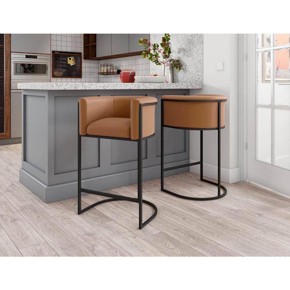 Cosmopolitan 24" Camel and Black Metal Counter Stool Set