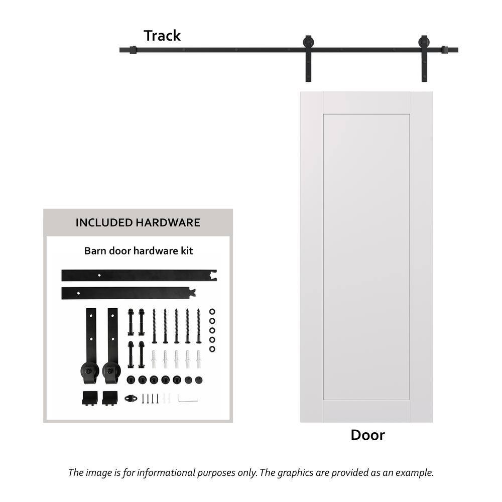 Snow White Composite Barn Door with Frosted Glass Panels and Black Hardware Kit