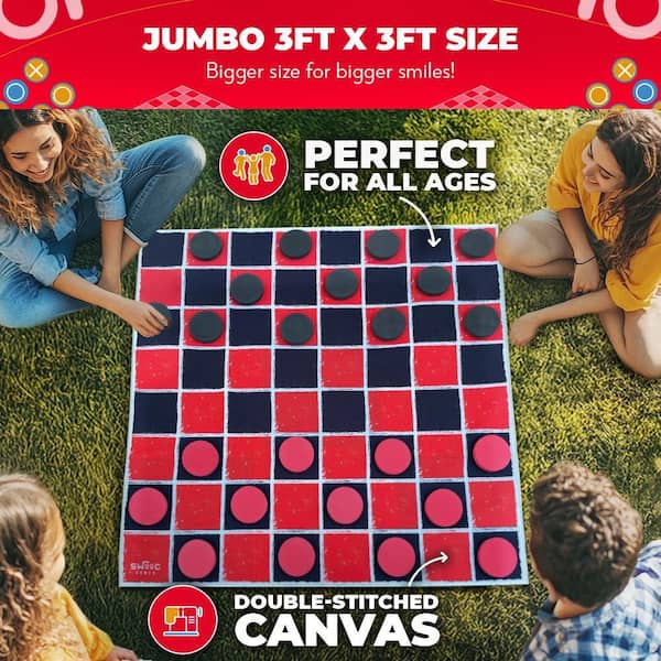SWOOC 2-in-1 Vintage Giant Checkers and Tic Tac Toe Game W/ Mat