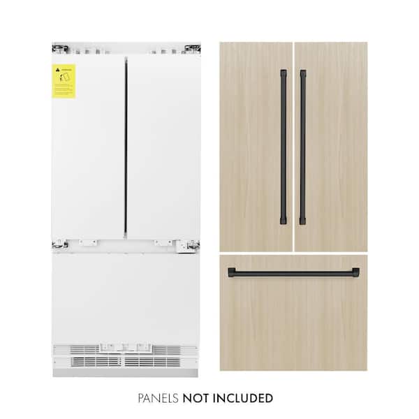ZLINE Kitchen and Bath Autograph Edition 36 in. 3-Door Panel Ready French Door Refrigerator w/ Ice and Water Dispenser and Matte Black Handle