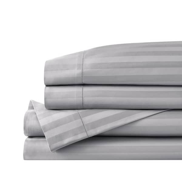 Home Decorators Collection 500 Thread Count Egyptian Cotton Sateen Stone Gray Damask 4-Piece Queen Sheet Set