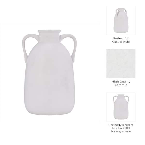 Liv & Skye 10 in. White Ceramic Amphora Decorative Vase with Dual