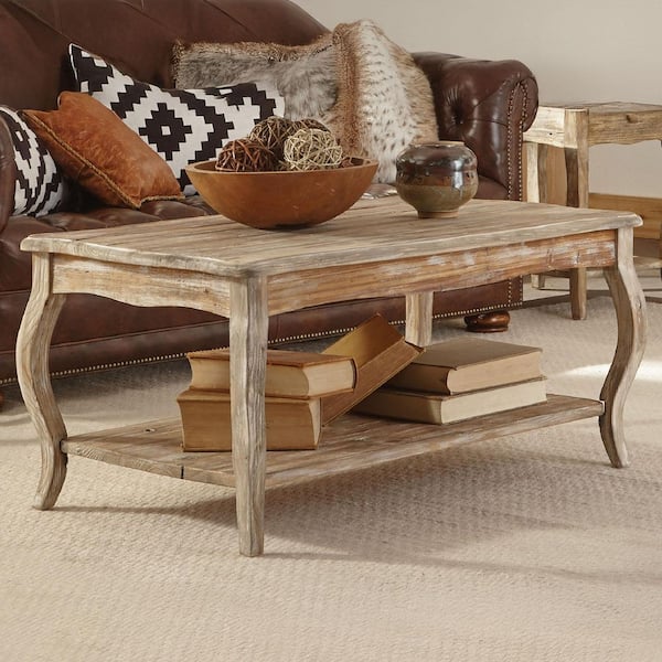 Alaterre Furniture 42 in. Driftwood Large Rectangle Wood Coffee Table with Shelf