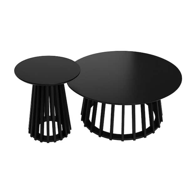 Sudzendf Black MDF Round Outdoor Side Table 2-Piece