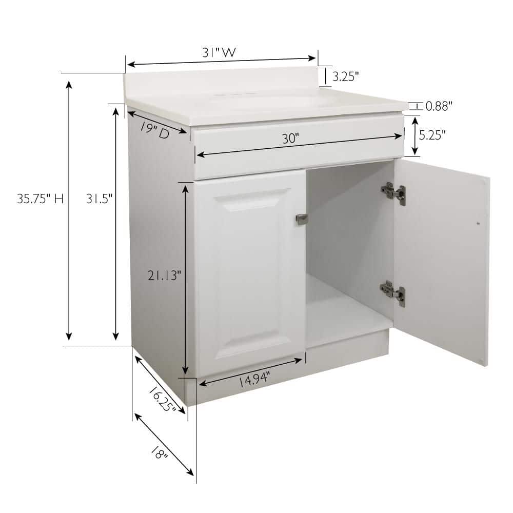 Wyndham 31-Inch White Freestanding Bathroom Vanity with Marble Top