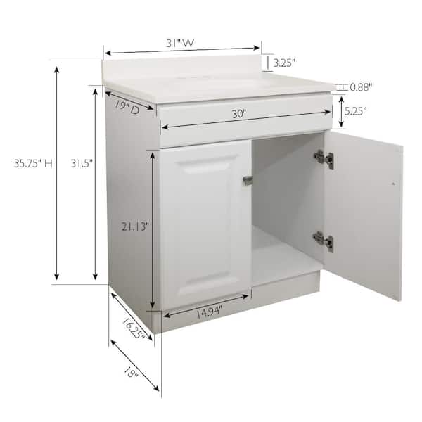 Wyndam 30 in. W x 19 D in. Bath Vanity in White w/ 4 in. Centerset Ivory Swirl Vanity Top