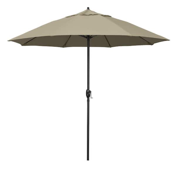 California Umbrella 9 ft. Black Aluminum Market Patio Umbrella Fiberglass Ribs and Auto Tilt in Beige Pacifica