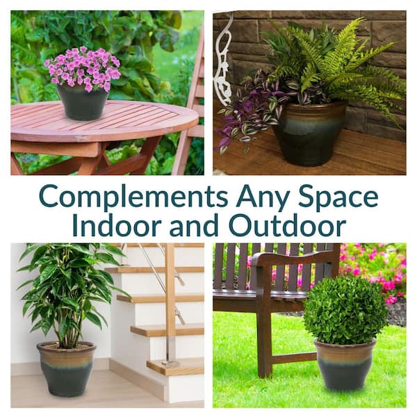 Sunnydaze Studio 15 in. Forest Lake Green Ceramic Indoor/Outdoor