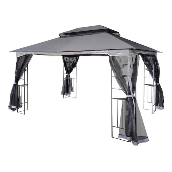 Tenleaf 13 ft. x 10 ft. Gray Outdoor Patio Gazebo Canopy Tent with Ventilated Double Roof and Mosquito net