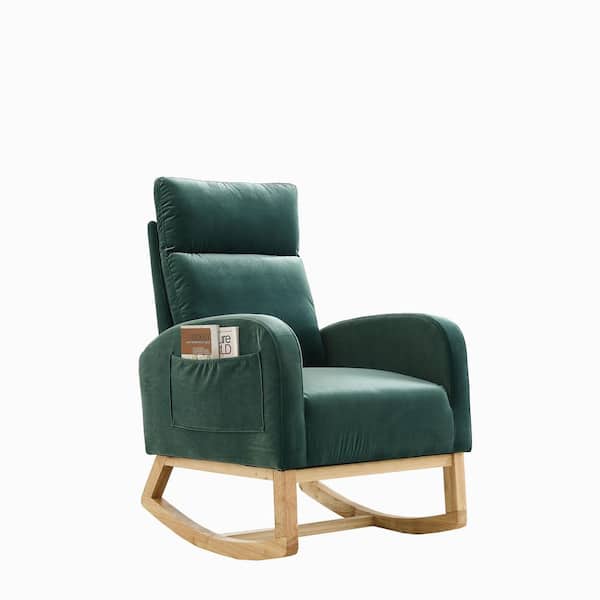 Unbranded Green Modern Waterproof Velvet Accent High Backrest Lounge Arm Rocking Chair
