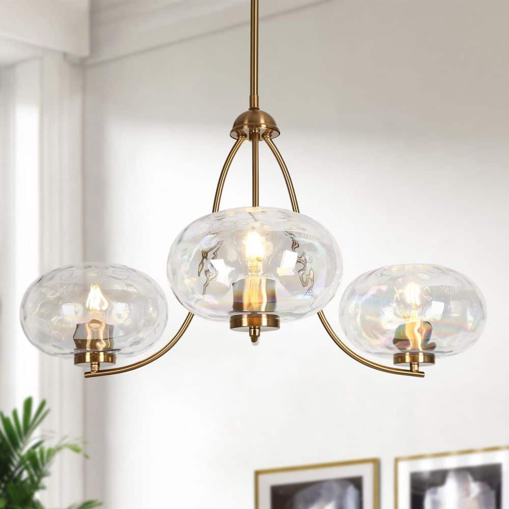 Chrysa 3-Light Plated Brass Mid-Century Modern Linear Living Room Chandelier with Iridescent Glass Globes and Curvy Arms price history on PriceWatchPro
