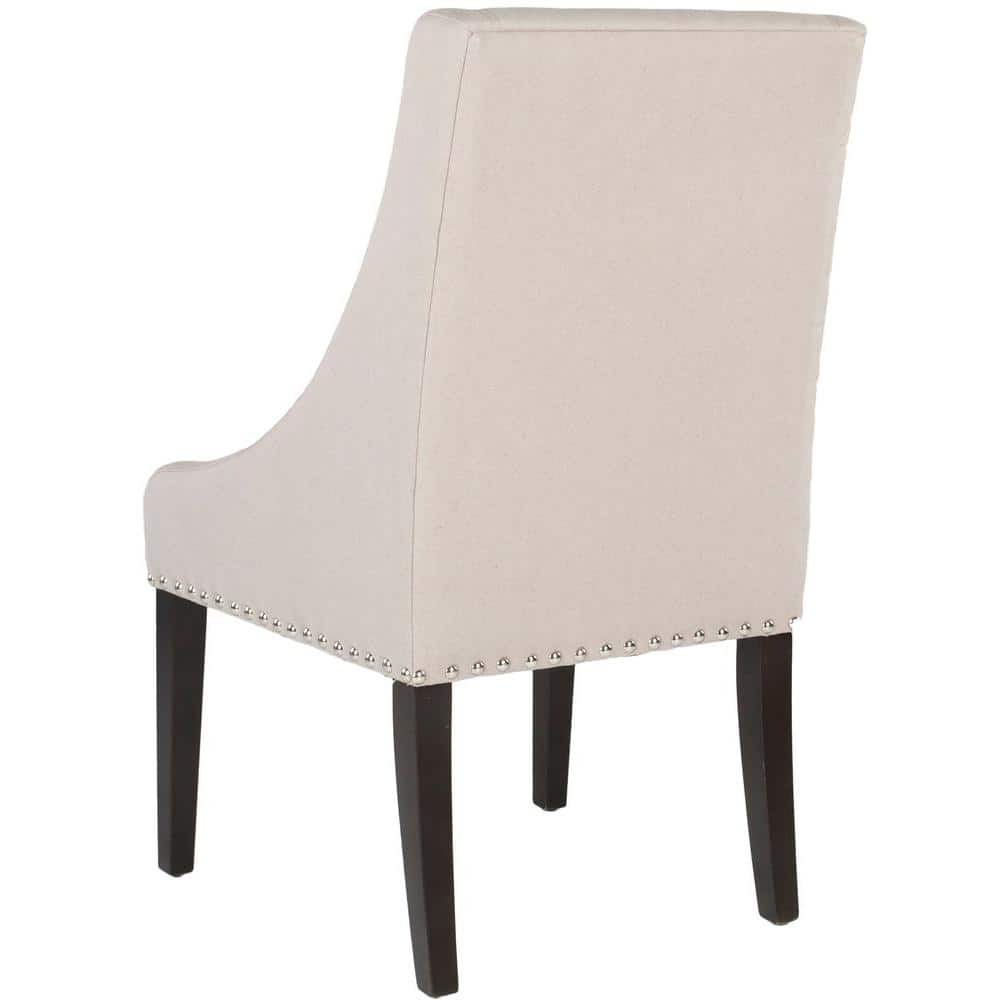 Transitional Beige Linen and Wood Upholstered Side Chair
