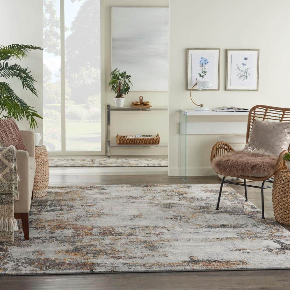 Abstract Gray 8' x 10' Power-Loomed Synthetic Area Rug