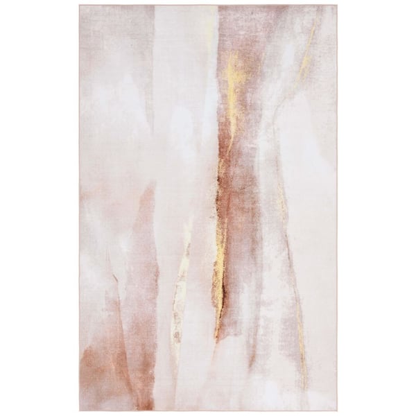 Santa Monica 8 ft. x 10 ft. Beige/Gold Abstract Soft Luxe Washable Area Rug