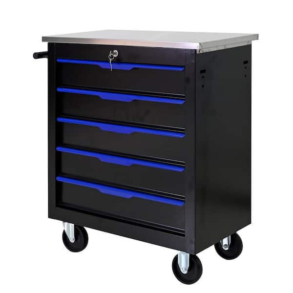 13.58 in. 5 Drawers Multifunctional Tool Cart Chests with Wheels-Black Plus Blue