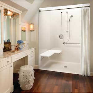 Accessible AcrylX 60 in. x 34 in. x 75.6 in. 1-Piece ADA Shower Stall w/ Left Seat and Grab Bars in White