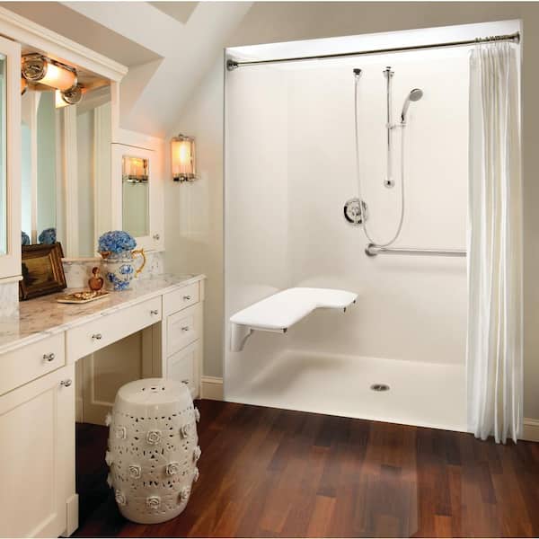 Aquatic Accessible AcrylX 60 in. x 34 in. x 75.6 in. 1-Piece ADA Shower Stall w/ Left Seat and Grab Bars in White