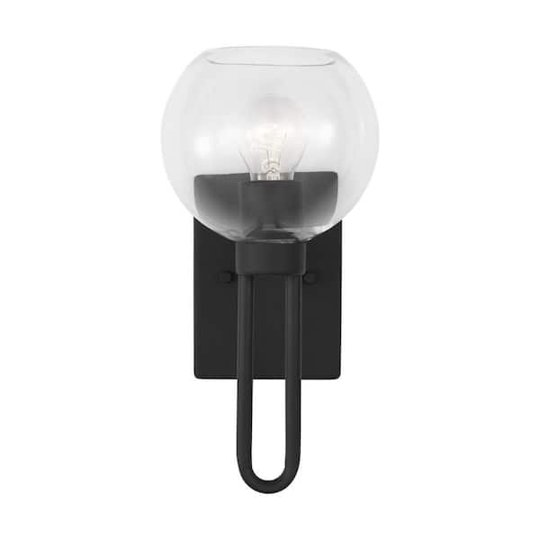 Generation Lighting Codyn 1-Light Midnight Black Wall Sconce with Clear Glass Shade