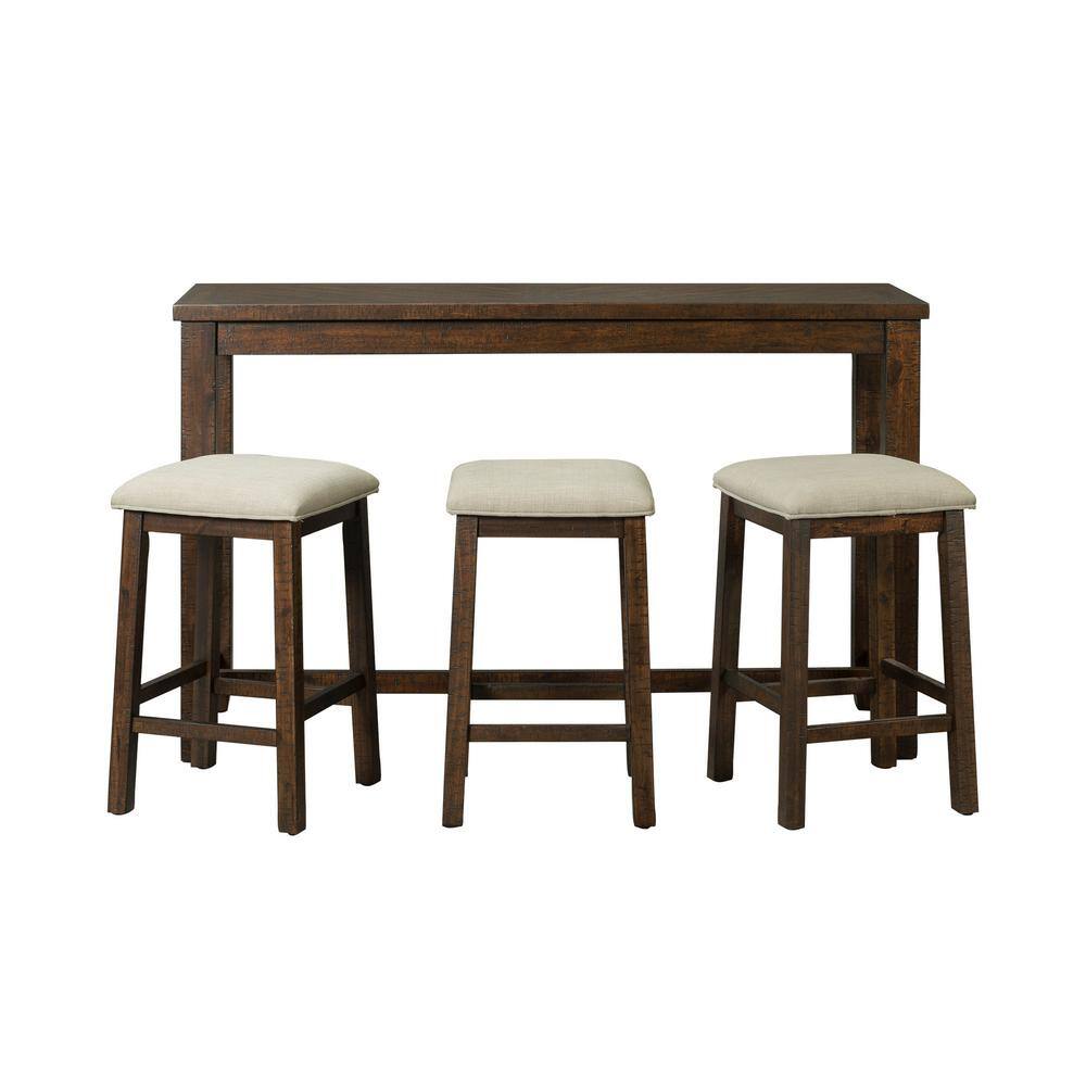 Walnut Rectangular Rustic Multipurpose Bar Table Set with Beige Upholstery