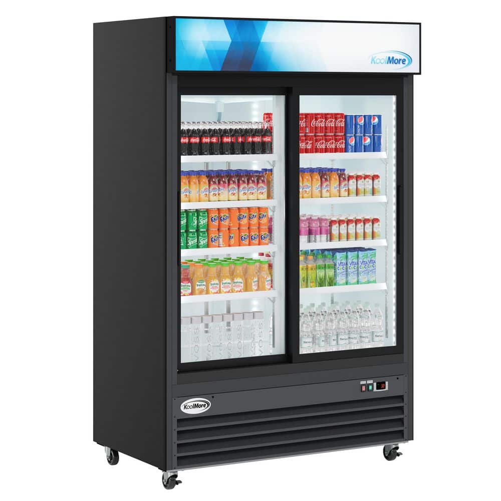Black Double Door Glass Merchandiser Refrigerator with Wire Shelves