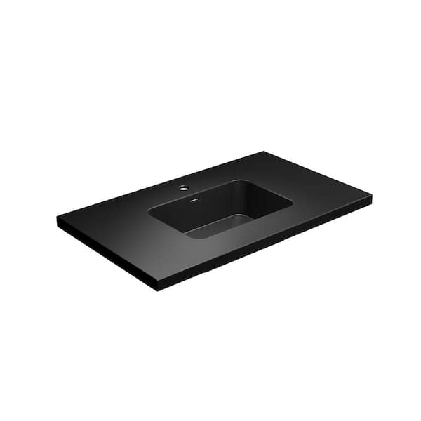 Dyconn Carrara Series 37 in. W x 22 in. D Solid Surface Vessel Vanity Top in Matt Black