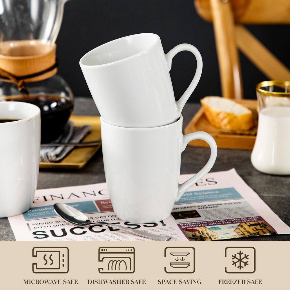 16 oz White Ceramic Microwave Safe Coffee Mugs Set of 6