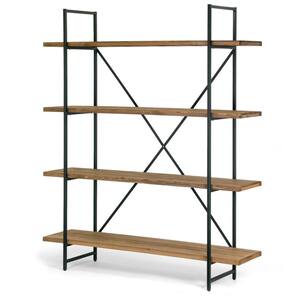 75 in. Brown/Black Metal 4-shelf Etagere Bookcase with Open Back