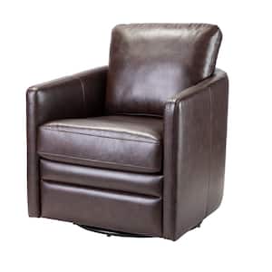 Rosario Brown Vegan Leather Swivel Accent Chair with Cushion