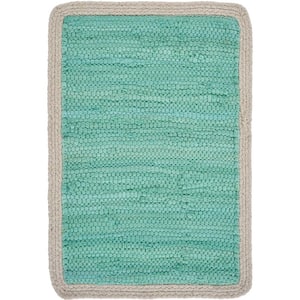 Bordered 19 in. x 13 in. Turquoise Woven Placemat (Set of 4)