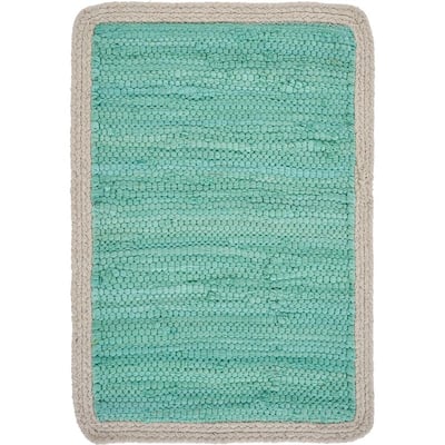 Bordered 19 in. x 13 in. Turquoise Woven Placemat (Set of 4)
