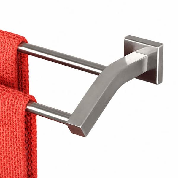 Brushed Nickel 16 in. Double Rod SUS304 Stainless Steel Wall Mounted Bathroom Towel Bar Rack Holder in