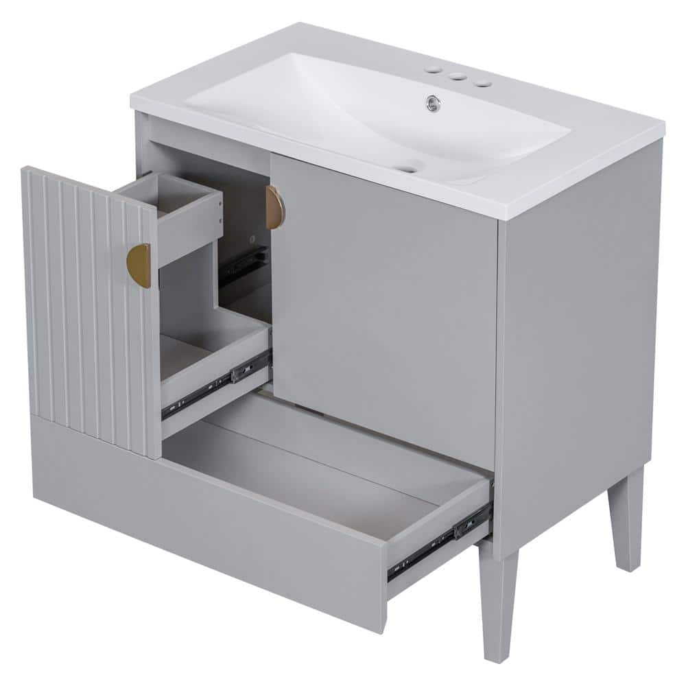 30 in. W x 18 in. D x 33.1 in. H Single Sink Bathroom Vanity Cabinet in Gra