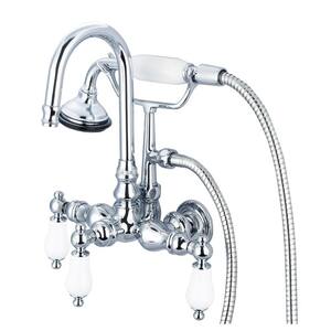 3-Handle Vintage Claw Foot Tub Faucet with Hand Shower and Porcelain Lever Handles in Triple Plated Chrome