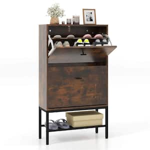 42 in. H x 23.5 in. W Rustic Brown Engineered Wood Metal Shoe Storage Cabinet