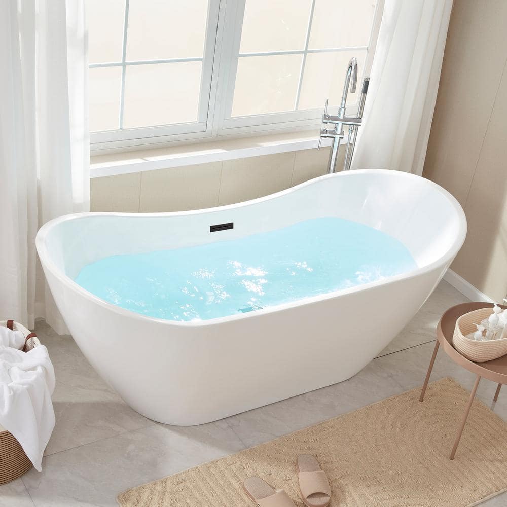 Ophelia 71'' White and Matte Black Acrylic Freestanding Bathtub